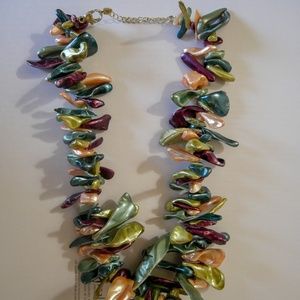 Vintage Freeform resin shell necklace stamped .925